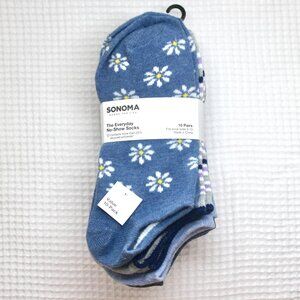 NWT Sonoma Blue Purple Grey Floral Stripes No-Show Socks 10 Pairs Pack